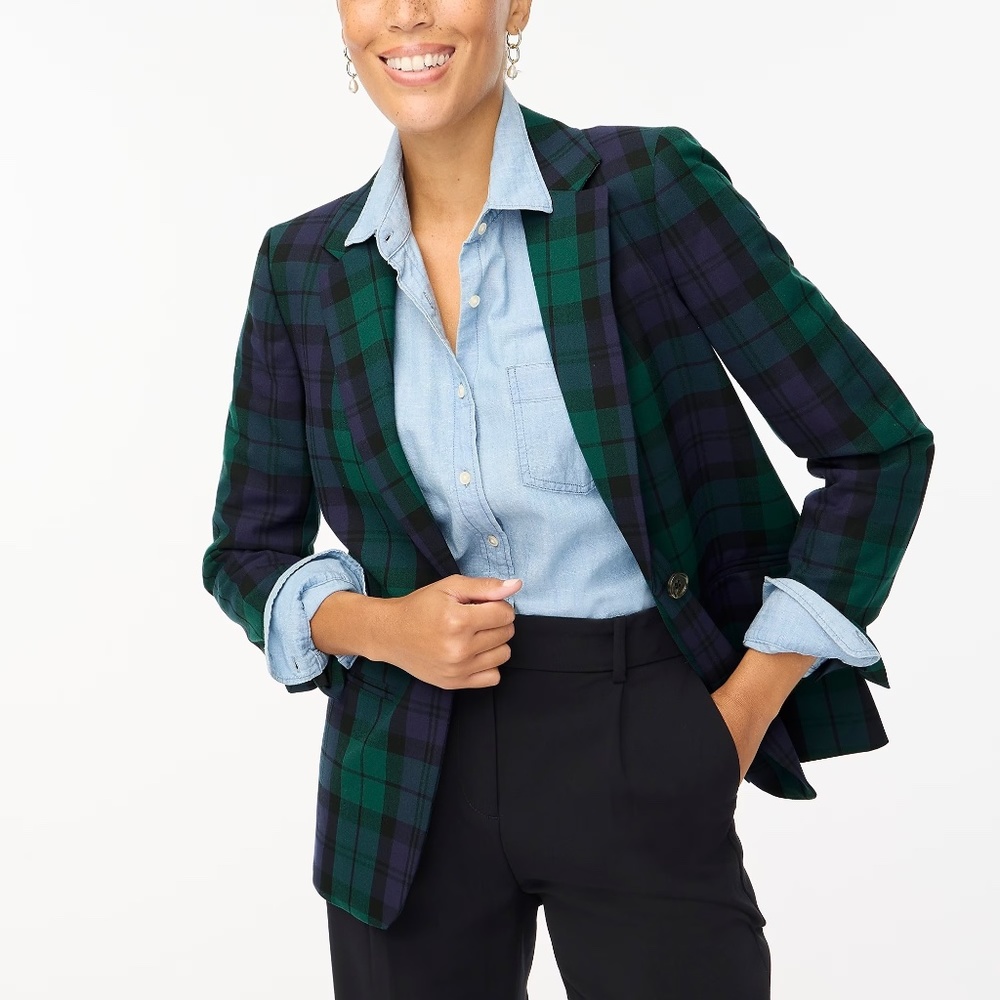J.Crew Black Watch Plaid One-button Blazer